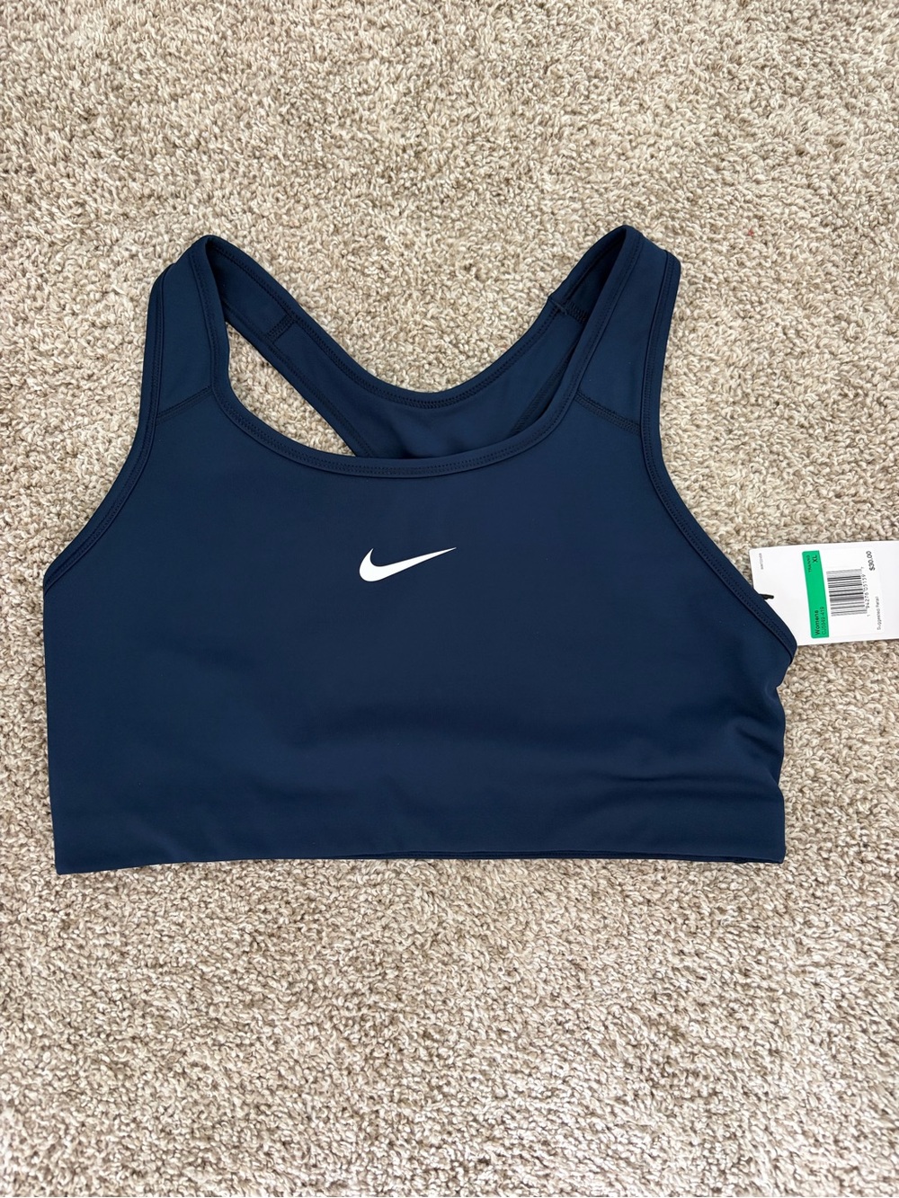 Nike Navy Blue Sports Bra with White Swoosh - Racerback Support